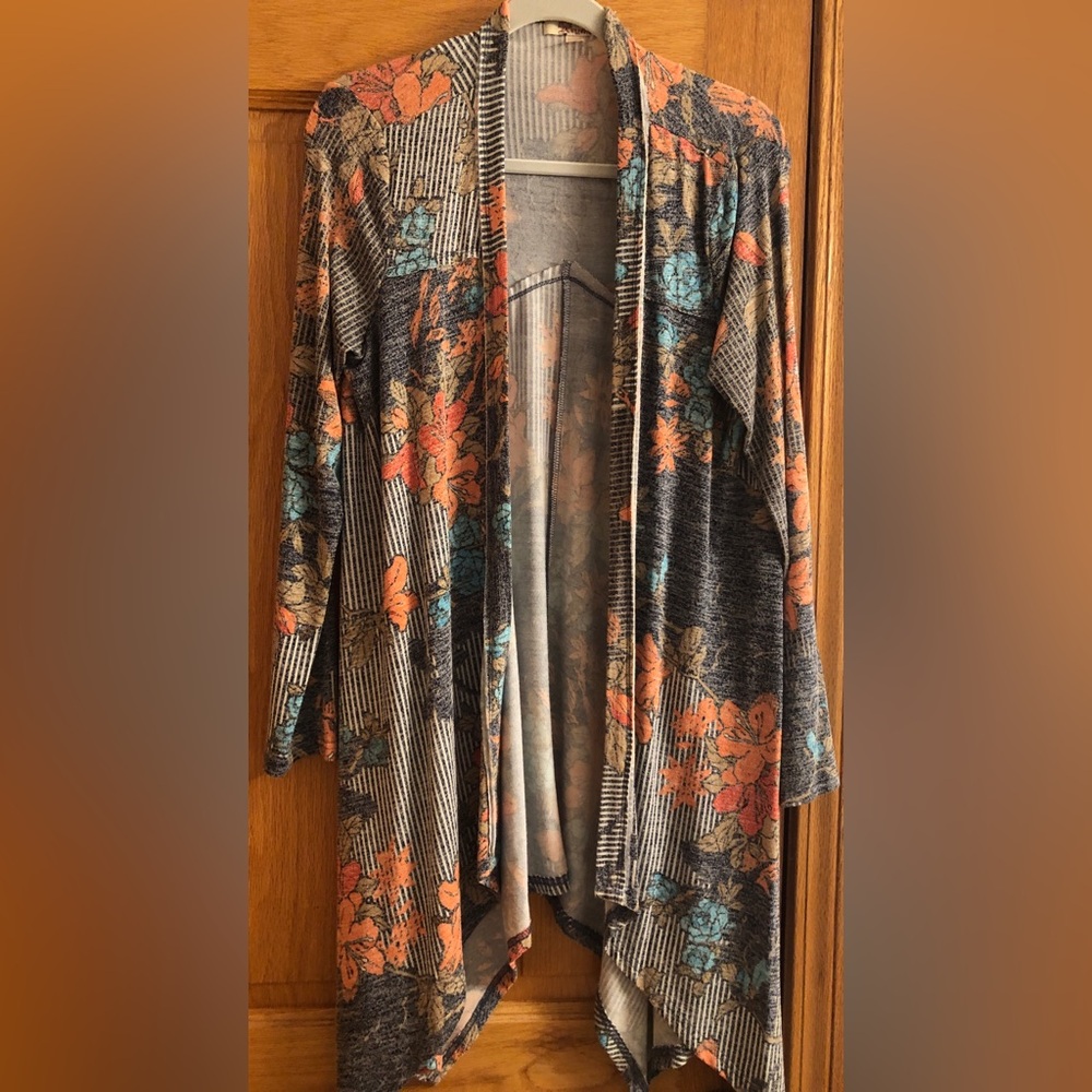 Sweater Open Front Blue/Orange/Tan Size M